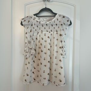 LOFT White Floral Ruffle Blouse